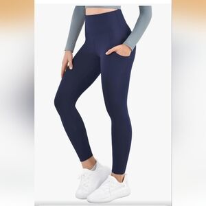 Yoga Pants for Women with Pockets, 4 Ways Stretch High Waisted Leggings XXL Navy